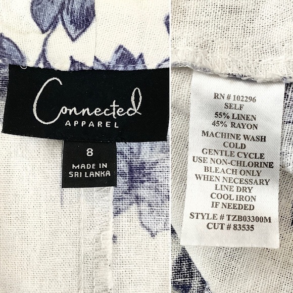 LINEN Sleeveless Shift Dress Midi Toile Floral Coastal Resort Preppy White Sz 8 - Picture 6 of 9